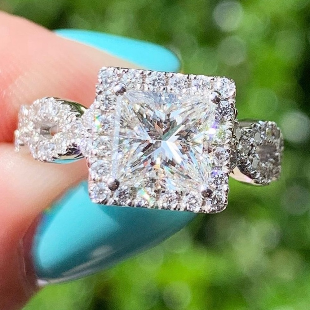 14k Princess Halo Ring with Infinity Band